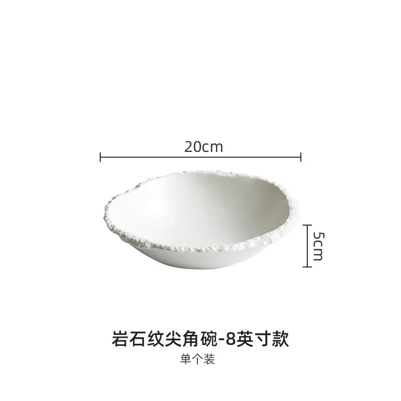 White Ceramic Soup Bowl with Rock Pattern 8-inch Pointed Rock Bowl