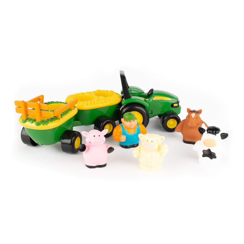 TOMY John Deere Animal Sounds Hayride Musical Tractor Toy Musical Hayride Toddler Toys Includes Farmer Figure Tractor and 4 Farm Animals Toddler Music Toys Ages 12 Months and Up