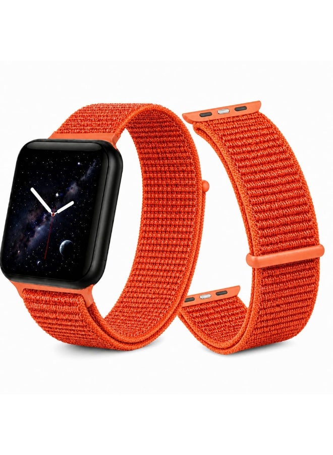 MARGOUN Breathable Nylon Sport Loop Band Compatible with Apple Watch 44mm 45mm 46mm 49mm for Women Men, iWatch Wrist Straps for Ultra 3 2, Se, Series 11 10 9 8 7 - Neon Tangerine - Image 2