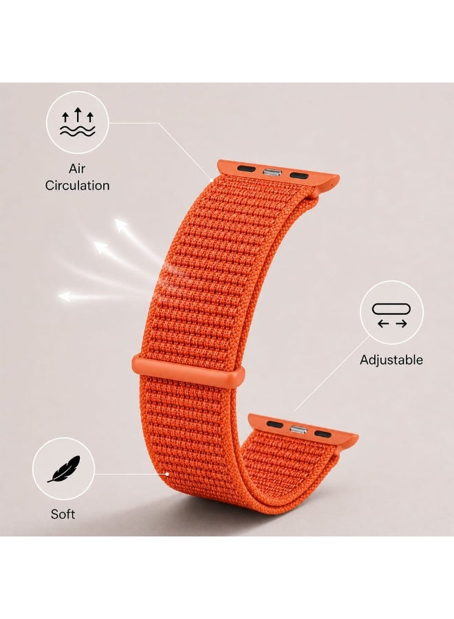 MARGOUN Breathable Nylon Sport Loop Band Compatible with Apple Watch 44mm 45mm 46mm 49mm for Women Men, iWatch Wrist Straps for Ultra 3 2, Se, Series 11 10 9 8 7 - Neon Tangerine - Image 3