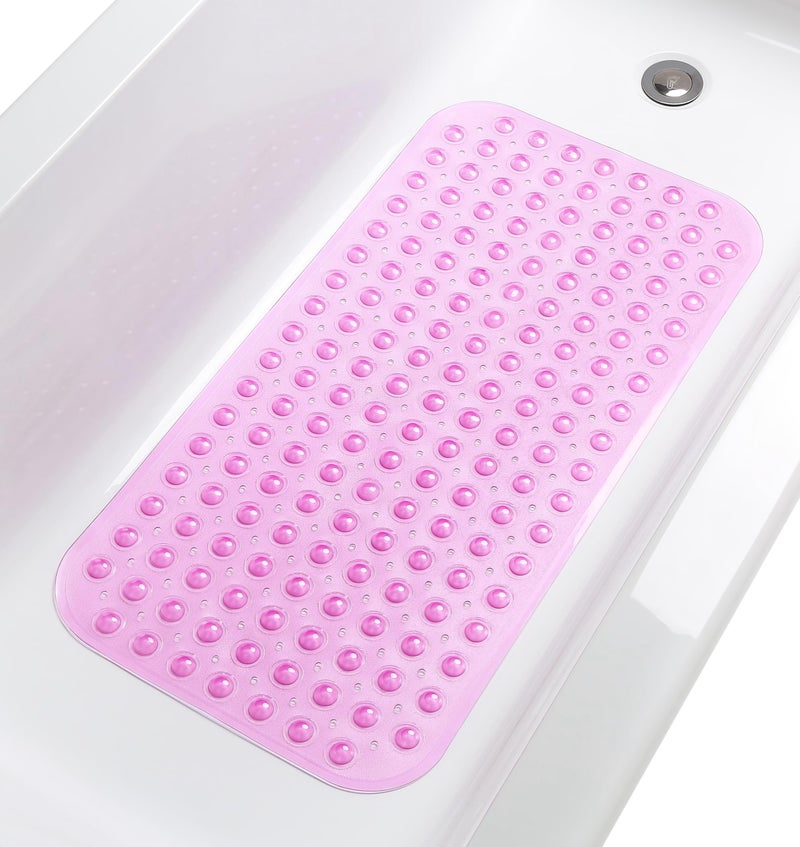 TIKE SMART Large Non-Slip Bathtub & Shower Mat 31â€x16â€ (Smooth/Non-Textured Tubs Only) Safe, Clean, Machine-Washable, Superior Grip&Drainage, Vinyl, Transparent Pink - Image 1