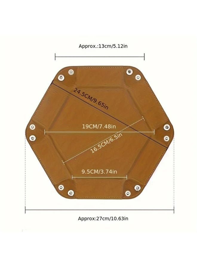 Brown Foldable Hexagonal Dice Tray Velvet Storage Box Metal Frame Gaming Party Holiday Gift - Image 4