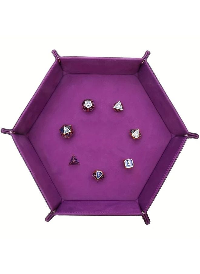 Brown Foldable Hexagonal Dice Tray Velvet Storage Box Metal Frame Gaming Party Holiday Gift - Image 5
