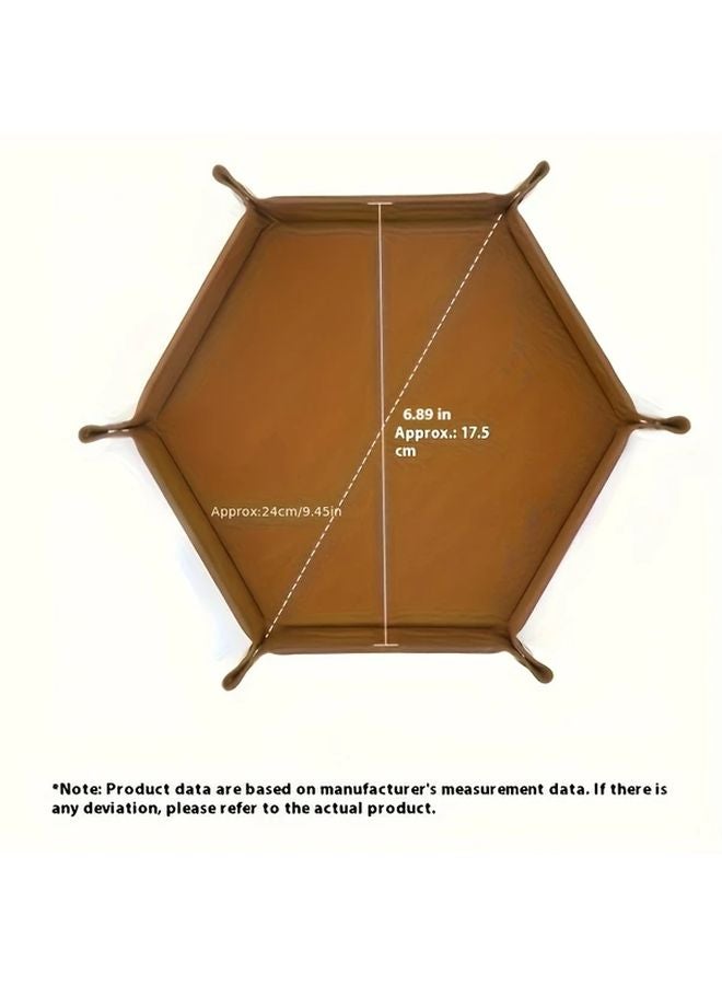 Brown Foldable Hexagonal Dice Tray Velvet Storage Box Metal Frame Gaming Party Holiday Gift - Image 3