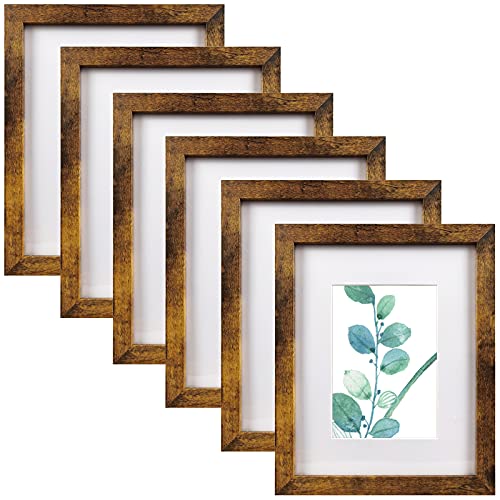 SESEAT 8x10 Picture Frame Brown Set of 6, Display Pictures 5x7 With mat or 8x10 Without Mat - Image 1