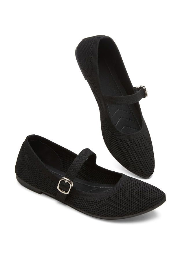 BABUDOG Mesh Ballet Flats for Women,Women's Mary Jane Flats with Buckle Strap,Black Nude Foldable Flats Shoes for Women,Comfortable Dress Shoes, Black, 8 - Image 1