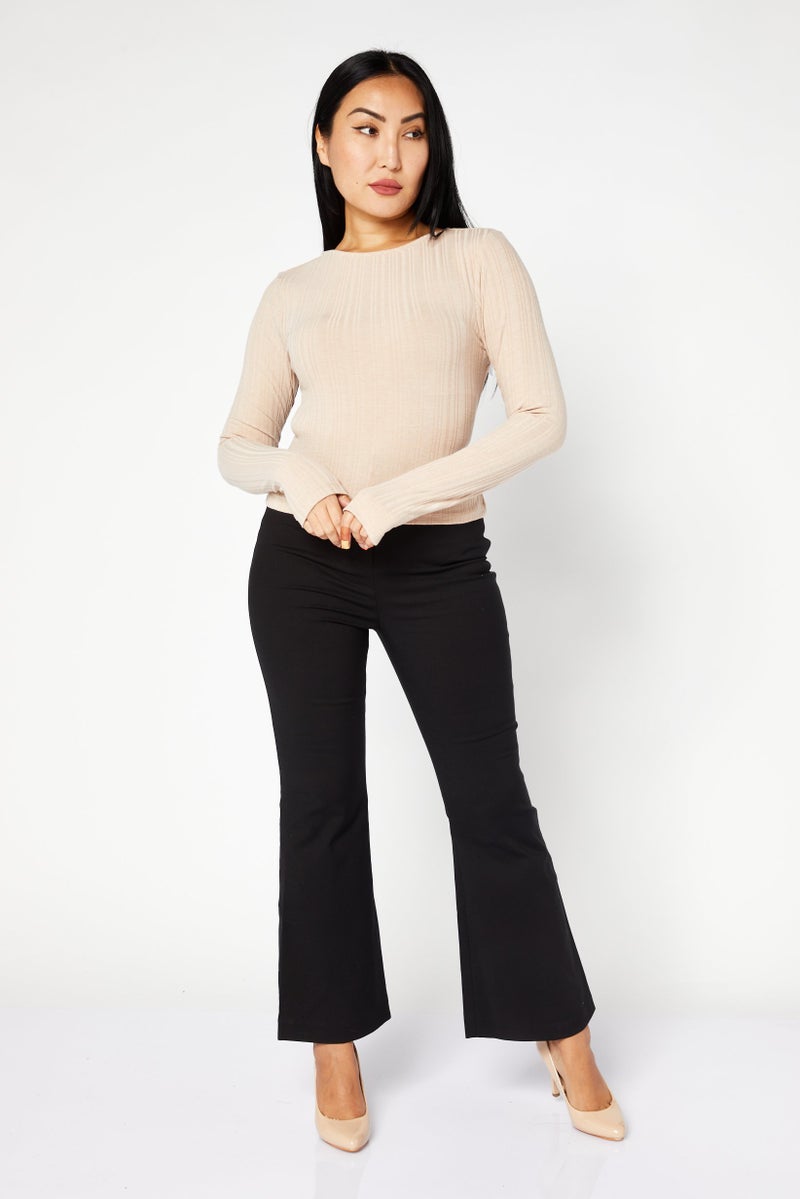 NA-KD بلوزة نسائية بياقة دائرية وأكمام طويلة مع ظهر مفتوح، بيج - Image 2