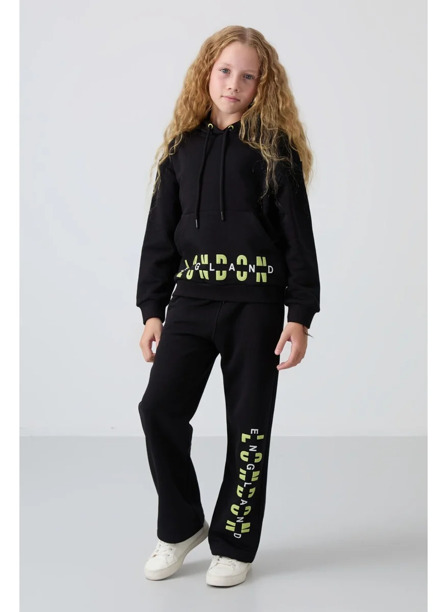 Tommy Life Black Cotton Fluffy Soft Texture Oversize Printed Girl's Tracksuit - 75147