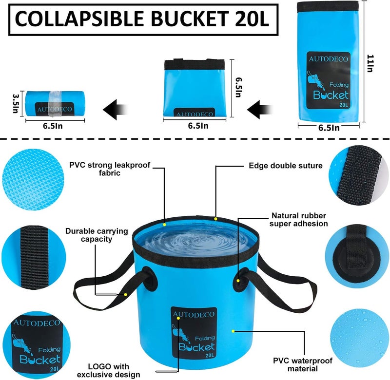 AUTODECO 22Pcs Car Wash Cleaning Tools Kit Car Detailing Set with Blue Canvas Bag Collapsible Bucket Wash Mitt Sponge Towels Tire Brush Window Scraper Duster Complete Interior Car Care Kit - Image 2