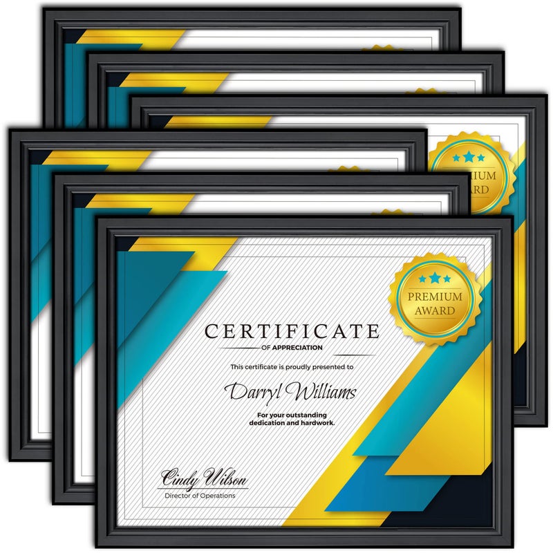 Langdon House 85x11 Certificate Frames Set Black 6 Pack Distinguished Edging for Classic Style Richland Collection