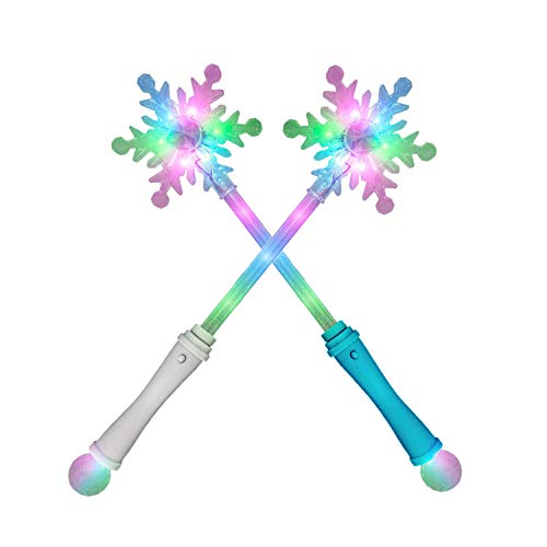 SENSORY4U Frozen Snowflake LED Light Up Wand Toy for Kids 2 Pack Magical Princess Costume Accessory Perfect for Party Favors Holiday Birthday Events - Image 1