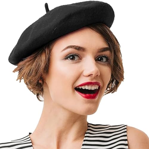 Kangaroo Black Hat- Women's Wool Beret, Parisian Hat, Lightweight Stylish Beret, Classic French Fashion Accessory - Image 1