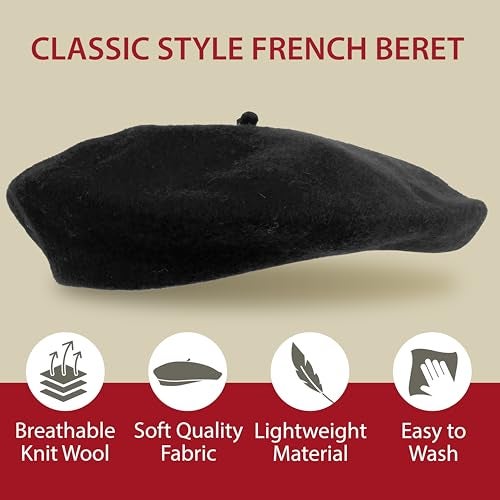 Kangaroo Black Hat- Women's Wool Beret, Parisian Hat, Lightweight Stylish Beret, Classic French Fashion Accessory - Image 2