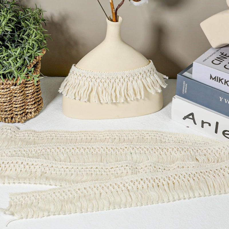 Hariendny 10 Yards Boho Long Fringe Trim 2.3'' Wide Sewing Fringe Trim Cotton Tassel Trims for Clothes Lamp Shade Curtain Dress Crafts Accessories Home Decor - Image 5