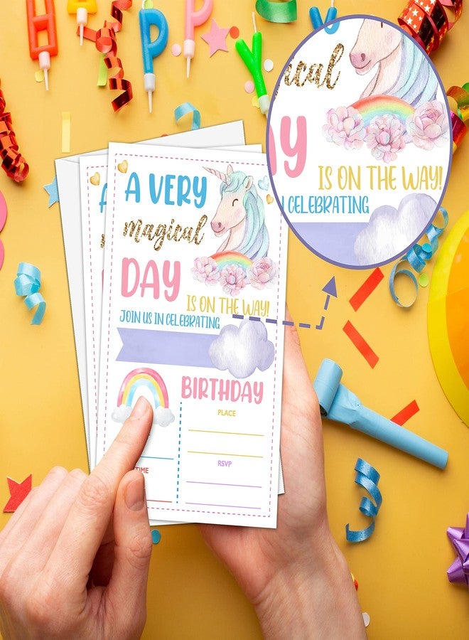 Levitatinyear Unicorn Birthday Party Invitation, Magical Unicorn Themed Fill-In Invites for Men & Women, 20 Invitations With Envelopes (4" X 6"), Adults Rainbow Party Favors Decorations and Supplies -28 - Image 5