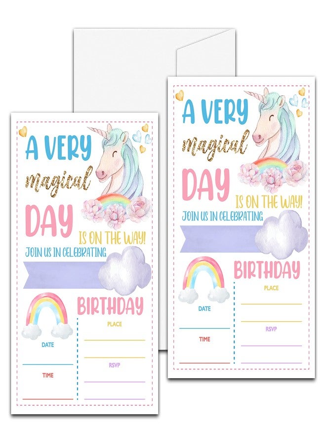Levitatinyear Unicorn Birthday Party Invitation, Magical Unicorn Themed Fill-In Invites for Men & Women, 20 Invitations With Envelopes (4" X 6"), Adults Rainbow Party Favors Decorations and Supplies -28 - Image 2
