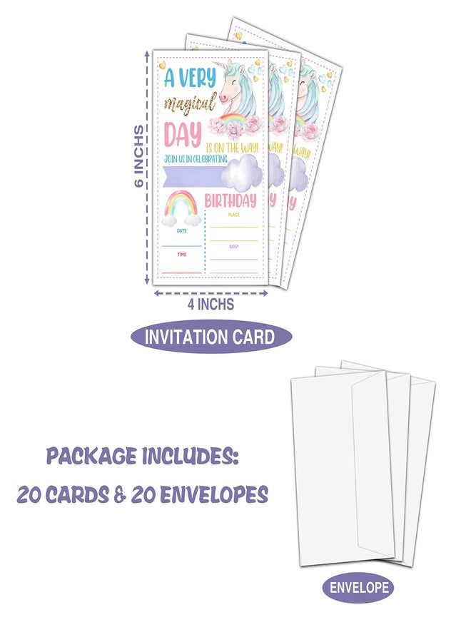 Levitatinyear Unicorn Birthday Party Invitation, Magical Unicorn Themed Fill-In Invites for Men & Women, 20 Invitations With Envelopes (4" X 6"), Adults Rainbow Party Favors Decorations and Supplies -28 - Image 4