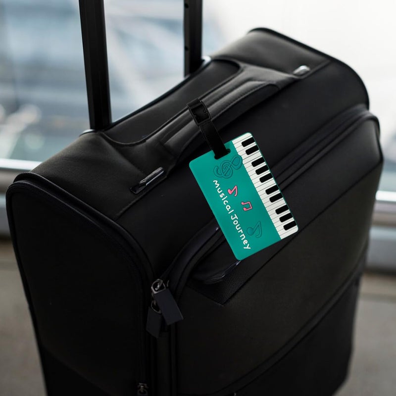 Eitheo بطاقات أمتعة للأطفال بطاقات أمتعة مع اسم وعنوان | بطاقات أمتعة سيليكون للحقائب، بطاقات لتحديد الحقائب/حقائب المدرسة ملصق ملون متعدد (بيانو موسيقي) - Image 2