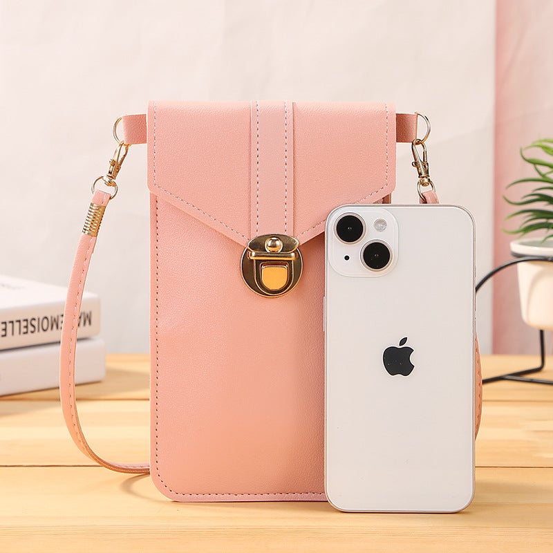 Women'S Bag Thin Fashionable Lock Buckle Crossbody Mobile Phone Bag Touch Screen Mobile Phone Wallet Women'S Retro Student Buckle Small Wallet - Image 3