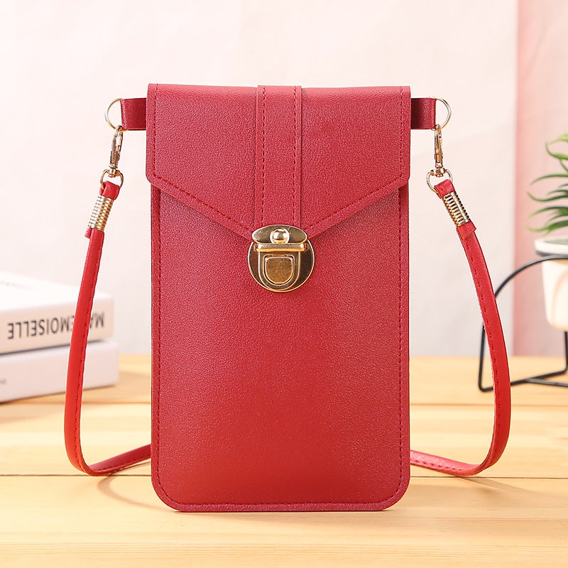 Women'S Bag Thin Fashionable Lock Buckle Crossbody Mobile Phone Bag Touch Screen Mobile Phone Wallet Women'S Retro Student Buckle Small Wallet - Image 2