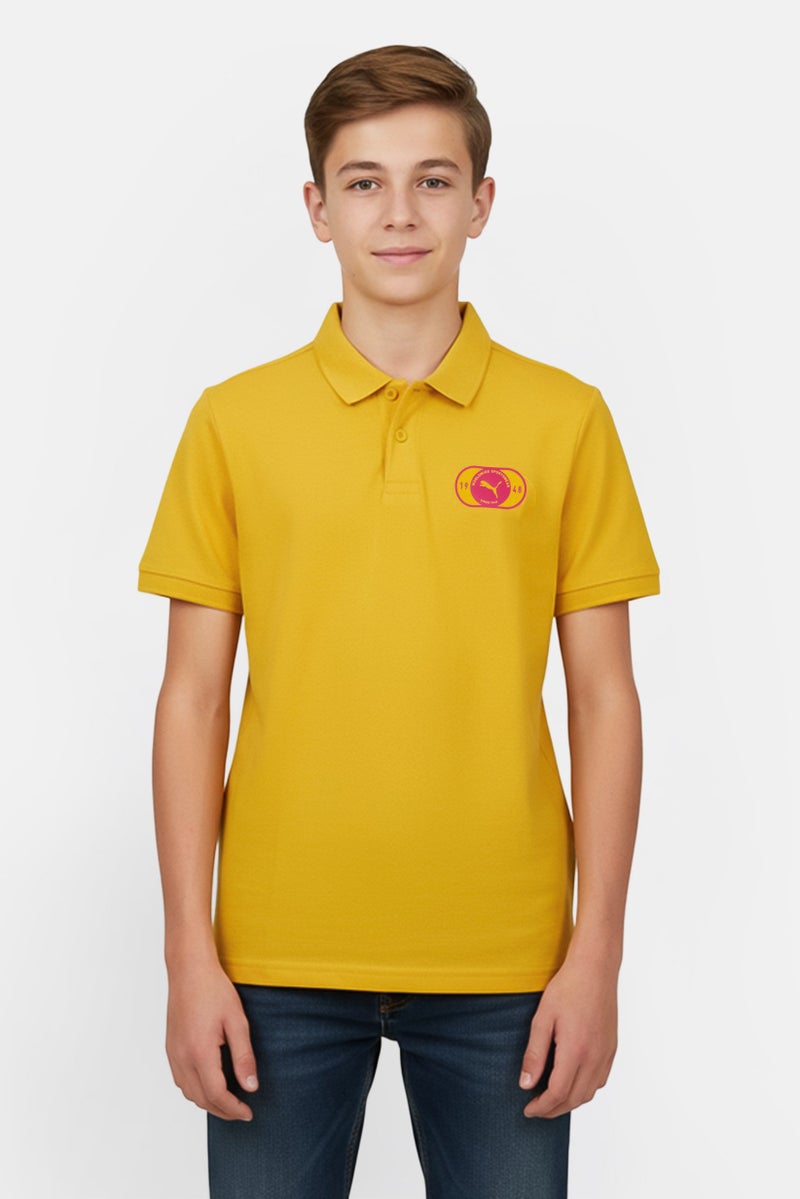 PUMA Kids Boy Sportswear Fit Brand Logo Short Sleeve Outdoor Polo Shirt, Yellow - Image 1