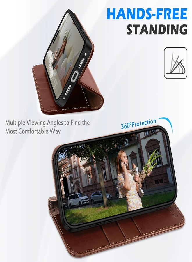 SHIELDON Genuine Leather Wallet Case for iPhone 17 Pro Max 6.9-inch, RFID Blocking, Card Slots, Magnetic, Shock Absorbing, Flip Cover, Kickstand, Protective, TPU Shell, Strap Holes - Retro Coffee - Image 5