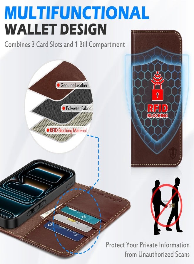 SHIELDON Genuine Leather Wallet Case for iPhone 17 Pro Max 6.9-inch, RFID Blocking, Card Slots, Magnetic, Shock Absorbing, Flip Cover, Kickstand, Protective, TPU Shell, Strap Holes - Retro Coffee - Image 4