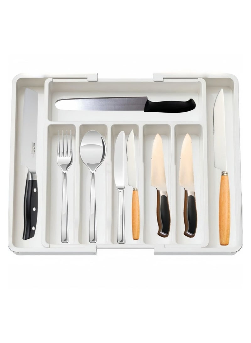 general Silverware Drawer Organizer, Expandable Utensil Tray for Kitchen, BPA Free Flatware and Cutlery Holder, Adjustable Plastic Storage for Spoons Forks Knives, Large, White - Image 1