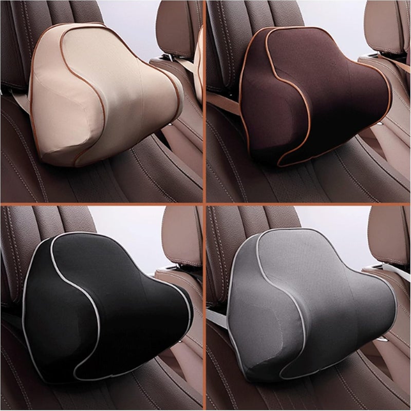plastific Universal Memory Foam Car Seat Headrest Neck Pillow - Breathable and Comfortable Neck Support Cushion (Beige, 29 x 25 x 17cm) - Image 1