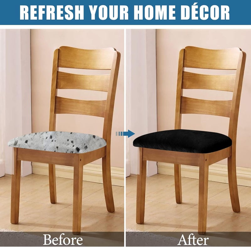 smiry Velvet Seat Covers for Dining Room Chair Set of 4, Stretch Fit Removable Washable Chair Seat Cushion Protector Slipcovers with Ties, Black - Image 5