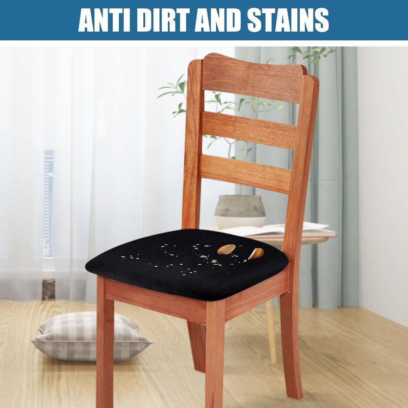 smiry Velvet Seat Covers for Dining Room Chair Set of 4, Stretch Fit Removable Washable Chair Seat Cushion Protector Slipcovers with Ties, Black - Image 3