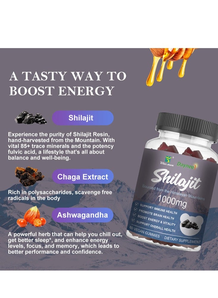 Daynee Pure Himalayan Shilajit Gummies I Lab Tested I No Added Sugar I Ashwagandha, Gokshura| Fulvic Acid & 85+ Trace Minerals I for Men, Women I Non-GMO I 100% Natural & Organic I 60 Gummies  - Image 5