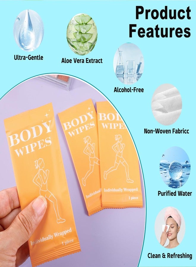 Bgtecho 200 Pack Body Wipes Individually Wrapped, Shower Wipes For Adults, No Rinse Bath Wipe Bulk, Cleansing Wipe Travel Size for Travel, Gym, Camping, Outdoors Sports (Orange) - Image 4