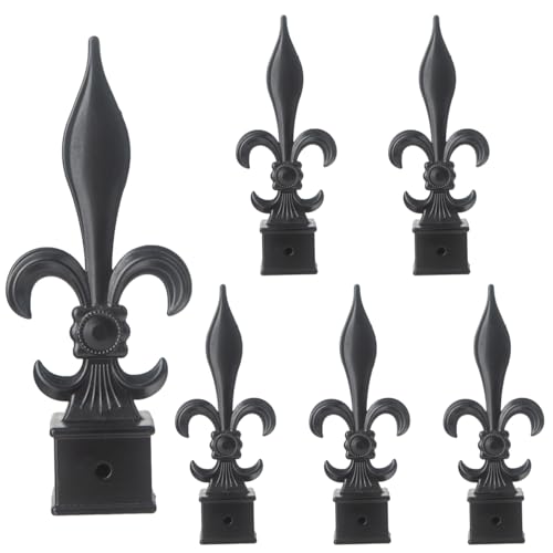 AKBFOX Fence Finials Fleur De Lis HighImpact Aluminium Alloy Black Finial Fence Topper Trident Spear Post Caps Replacement Part 6 Pack 1inch - Image 1