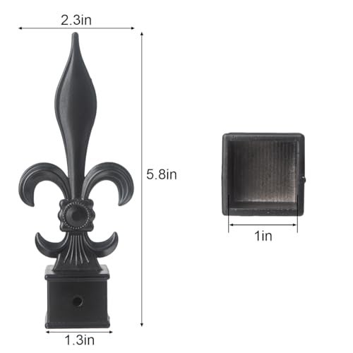 AKBFOX Fence Finials Fleur De Lis HighImpact Aluminium Alloy Black Finial Fence Topper Trident Spear Post Caps Replacement Part 6 Pack 1inch - Image 3