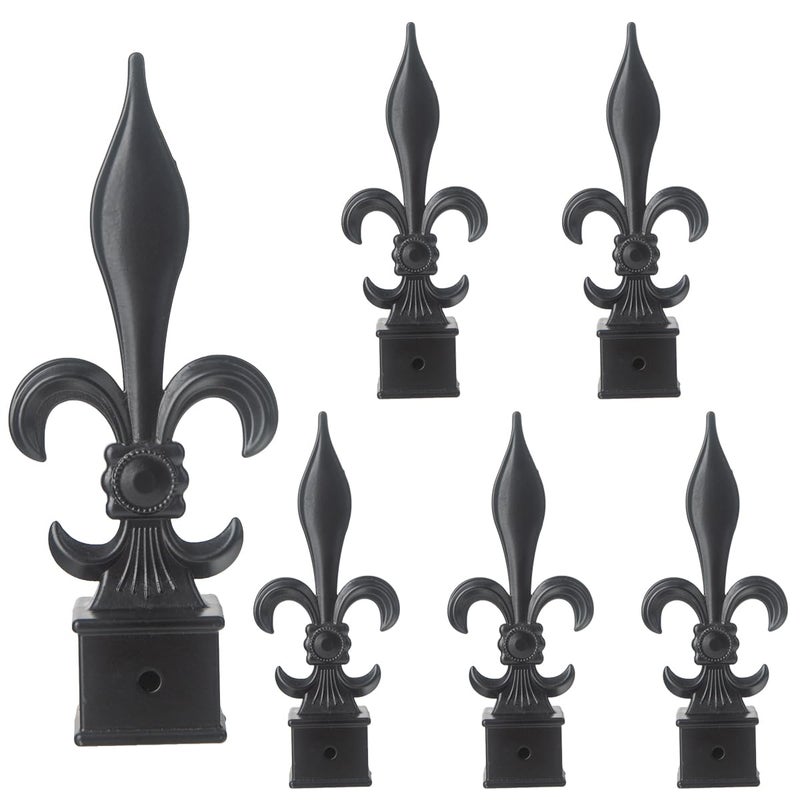 AKBFOX Fence Finials Fleur De Lis HighImpact Aluminium Alloy Black Finial Fence Topper Trident Spear Post Caps Replacement Part 6 Pack 1inch - Image 2
