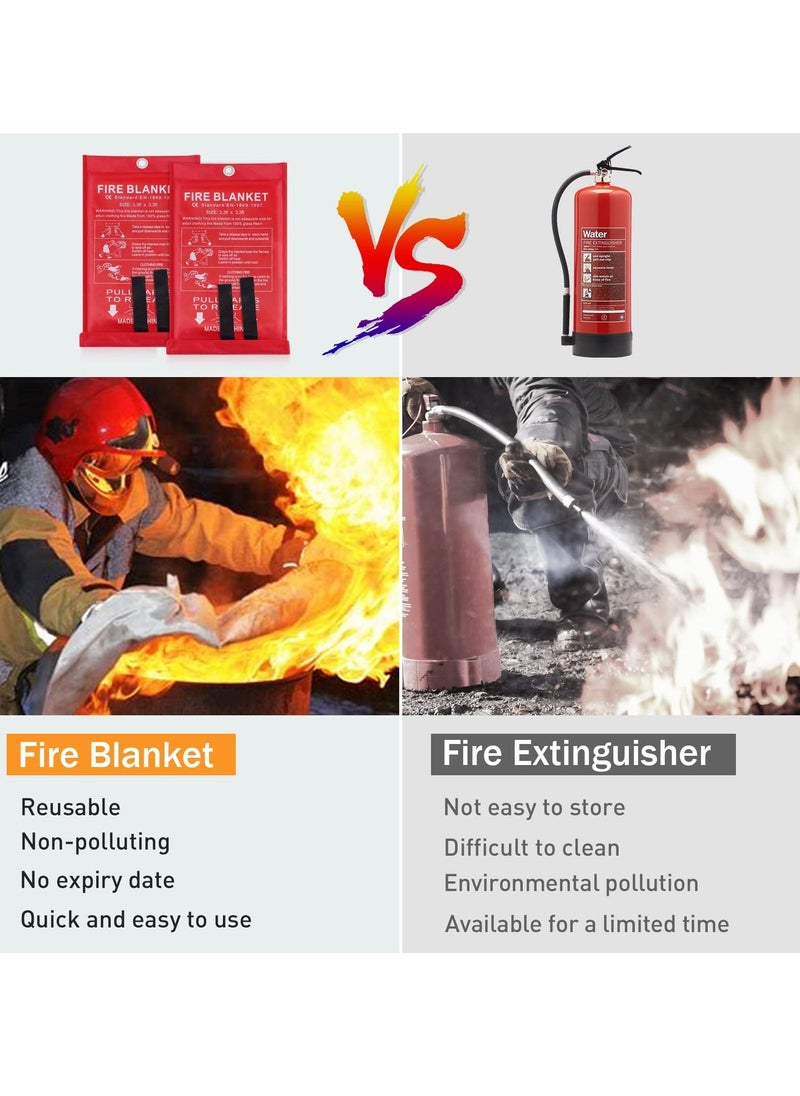 Excefore - Fire Blankets Emergency for Home, Prepared Emergency Fire Retardant Blanket for, Fireproof Blanket for Kitchen, Camping, Grill, Car, Office, Warehouse, School, Picnic, Fireplace(2PCS) - Image 1
