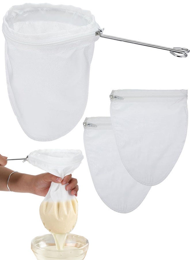 Ultra Fine Mesh Strainer Bags, 2 Pcs Reusable Mesh Filter Bags with 1 Pcs Stainless Steel Handle Frame for Filter NutMilk, Coffee, Milk, Butter, Juices and Fresh Cheese - Image 1