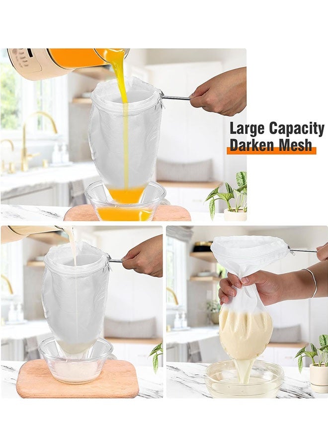 Ultra Fine Mesh Strainer Bags, 2 Pcs Reusable Mesh Filter Bags with 1 Pcs Stainless Steel Handle Frame for Filter NutMilk, Coffee, Milk, Butter, Juices and Fresh Cheese - Image 5