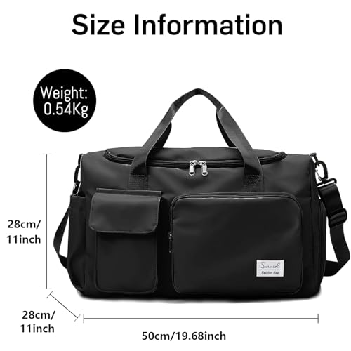 Suruid Sports Gym Duffel Bag with Shoes Compartment and Dry Wet Separated Pocket for Men and Women - Overnight Weekender Training Handbag Yoga Bag - Black - Image 3
