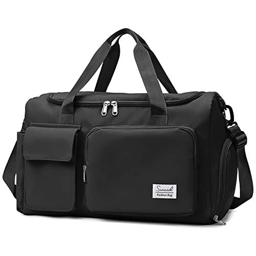 Suruid Sports Gym Duffel Bag with Shoes Compartment and Dry Wet Separated Pocket for Men and Women - Overnight Weekender Training Handbag Yoga Bag - Black - Image 1