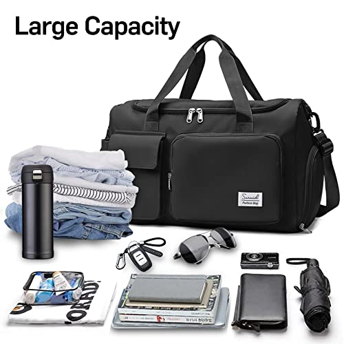 Suruid Sports Gym Duffel Bag with Shoes Compartment and Dry Wet Separated Pocket for Men and Women - Overnight Weekender Training Handbag Yoga Bag - Black - Image 5