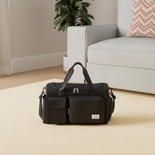 Suruid Sports Gym Duffel Bag with Shoes Compartment and Dry Wet Separated Pocket for Men and Women - Overnight Weekender Training Handbag Yoga Bag - Black - Image 2