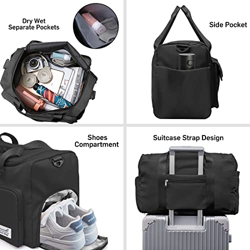 Suruid Sports Gym Duffel Bag with Shoes Compartment and Dry Wet Separated Pocket for Men and Women - Overnight Weekender Training Handbag Yoga Bag - Black - Image 4