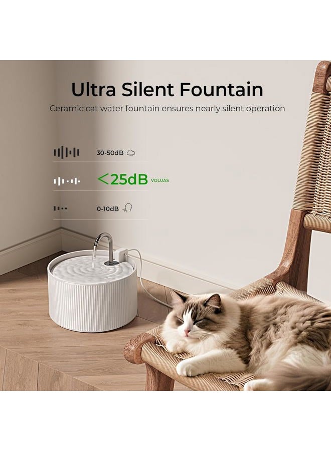 Voluas Ceramic Cat Water Fountain: 2.2L/74oz Cat Fountains for Drinking, Automatic Pet Water Dispenser with Ultra-Quiet Pump and Replacement Filter, Kitty Watering Supplies Indoor Easy Clean BPA-Free - Image 2