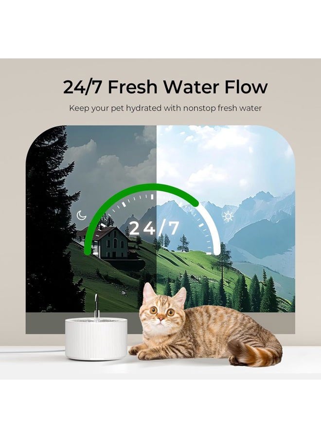 Voluas Ceramic Cat Water Fountain: 2.2L/74oz Cat Fountains for Drinking, Automatic Pet Water Dispenser with Ultra-Quiet Pump and Replacement Filter, Kitty Watering Supplies Indoor Easy Clean BPA-Free - Image 4