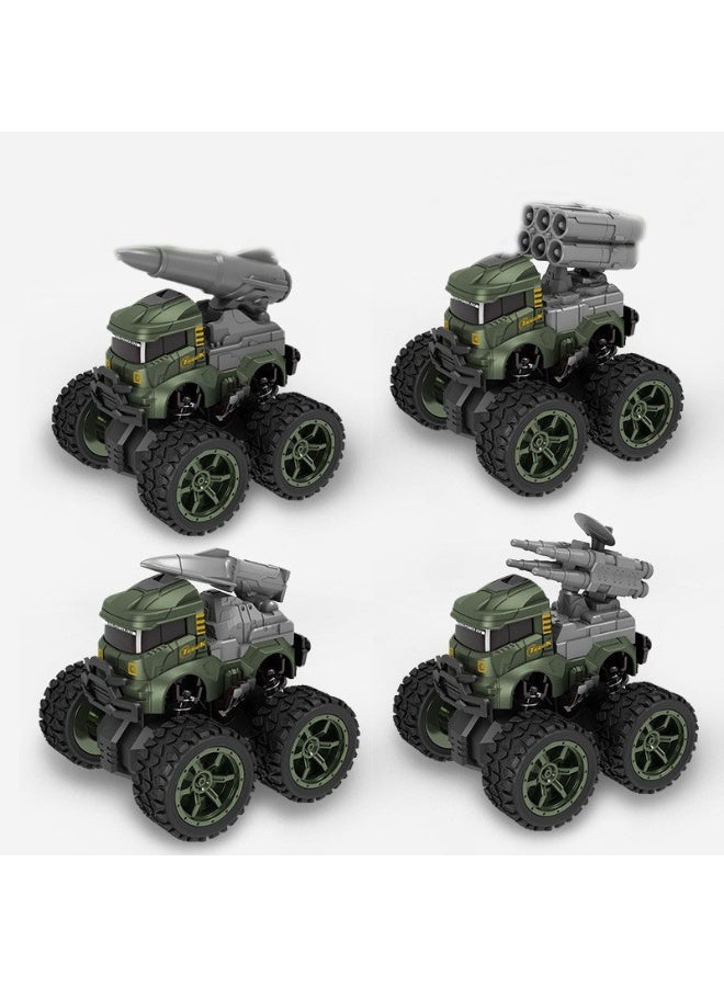HALAMODO 【4PCS Military Pull-Back Vehicles Set】Kids Inertia Military Toy Cars | Missile Launcher Truck/Two Rocket Launcher Trucks/Anti-Aircraft Vehicle Simulation Models | Military Theme Toys For Boys & Girls Aged 3+ | Durable & Safe ABS Material | Front-Wheel Drive Rear-Wheel Slide Inertia System | Smooth & Rounded Edges | Movable Joints For More Fun | Develop Cognitive Ability + Hands-On Skill + Social Skill | Battery-Free Eco-Friendly Design | Perfect For Military Fans Collection - Image 1