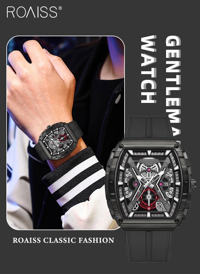roaiss Men's Silicone Strap Quartz Watch, Analog Display Tonneau Dial with Date Display, Luminous Waterproof Trend Sports Wristwatch, as Gift for Men - Image 1