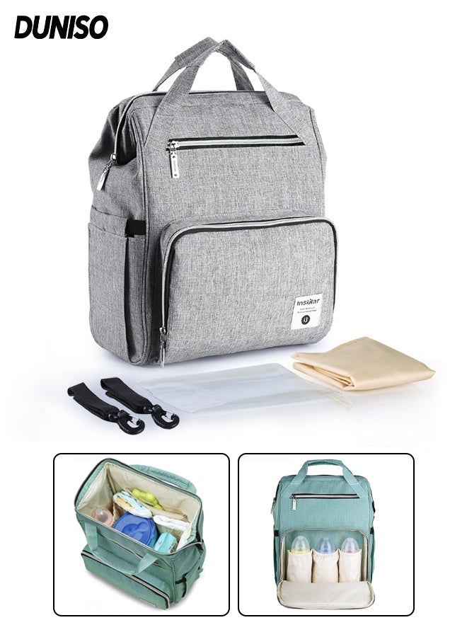 Baby Diaper Bag Backpack，Baby Travel Bag with Insulated Pockets ，Large Capacity Baby Bag ，Waterproof Multi Function Travel Diaper Backpack with Changing Pad, Durable Travel Essentials for Moms and Dads (Gray) - Image 1