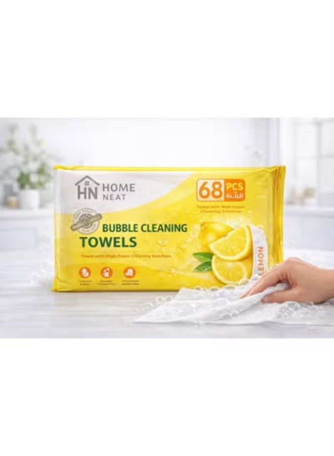 Bubble Cleaning Towels Lemon 68 PCS – Foam Cleaning Towels Reusable Multi Purpose - Image 1